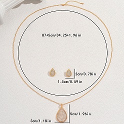 Настоящее золото 18K Серьги-гвоздики и ожерелья из латуни с микропаве из кубического циркония в форме капли для женщин, реальный 18 k позолоченный