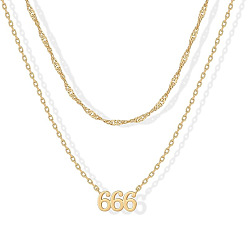 Number 304 двухслойные ожерелья с подвеской из нержавеющей стали для женщин, золотые, число 666, 17.72 дюйм (45 см), 2 шт / комплект