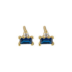 Golden Geometric S925 Silver Zircon Rectangle Stud Earrings, Delicate Daily Accessory