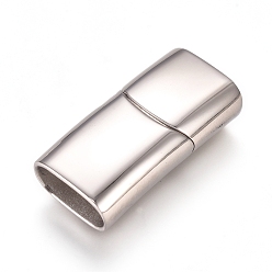 Couleur Acier Inoxydable Résistant au ternissement 304 fermoirs magnétiques en acier inoxydable avec extrémités collées, rectangle, couleur inox, 28.5x14.5x8.5mm, Trou: 12.5x6.5mm