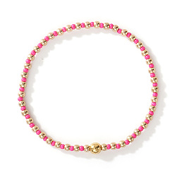 Темно-Розовый Браслеты из стеклянных бусин и бусин CCB, составные браслеты для женщин, темно-розовыми, внутренний диаметр: 6-1/2 дюйм (16.5 см)