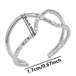 Нержавеющая Сталь Цвет Стильные регулируемые нерегулярные манжеты из нержавеющей стали с открытыми кольцами, цвет нержавеющей стали, 10 мм, внутренний диаметр: 17 мм