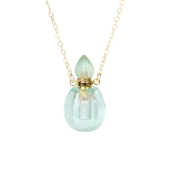 Флюорит Ожерелье с подвеской в виде флакона духов из натурального зеленого флюорита, ожерелье в виде флакона с эфирным маслом для ароматерапии с цепочкой из нержавеющей стали, 24.02 дюйм (61 см)