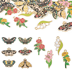 (52) Непрозрачная лаванда 20 шт 10 стили подвески из сплава эмали, подвески в виде бабочек и цветов, разноцветные, 15~31.5x12~30x1.5 мм, отверстие : 1.6~2 мм, 2 шт / стиль