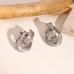 Серебро 304 серьги-гвоздики с многокруглыми узлами из нержавеющей стали, серебряные, 14.1 мм