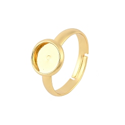 Настоящее золото 18K Латунные регулируемые кольца для пальцев, плоские круглые настройки основания кольца пэда, долговечный, стойки покрытие, без свинца и без кадмия, реальный 18 k позолоченный, внитренний диаметр лотка: 8 мм, 3 мм, размер США 7 (17.3 мм)