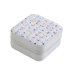 Белый Квадратные коробки на молнии для хранения ювелирных изделий из искусственной кожи, органайзер для украшений с полиэстером внутри, для сережек, Кольца, , белые, 10x10x5 см