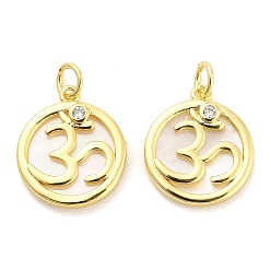 Настоящее золото 18K Латунные подвески из микропаве из циркония с раковиной, плоский круглый с символом ом, долговечный, стойки покрытие, без свинца и без кадмия, ионное покрытие (ip), с целью перехода в кольце, реальный 18 k позолоченный, 17.5x15.5x3 мм