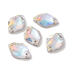 Light Crystal AB Пришить стразами в форме лимона, k 5 стеклянный страз, 2-отверстие ссылка, плоская спинка с покрытием, швейные украшения, свет кристалл AB, 9x14x3.5 мм, отверстие : 0.9 мм