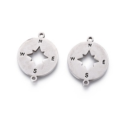 Stainless Steel Color Non-Tarnish 201 Stainless Steel Links, Manual Polishing, Compass, Stainless Steel Color, 21x16x1.5mm, Hole: 1.2mm