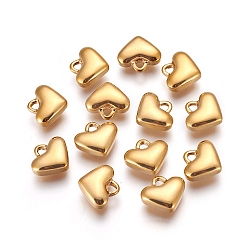 Золотой 201 подвески из нержавеющей стали, надутые сердечки, золотые, 12x11x5 мм, отверстие : 2 мм