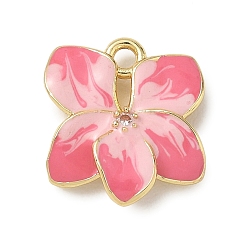Pink Латунные микропаве прозрачные кубические циркониевые подвески, с эмалью, , без кадмия и без свинца, долговечный, стойки покрытие, реальный 18 k позолоченный, розовые, 15x14x2.5 мм, отверстие : 1.6 мм