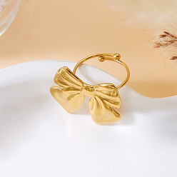 Bowknot Регулируемые 304 манжеты из нержавеющей стали с открытыми кольцами для женщин, золотые, бантом, внутренний диаметр: 15~20 мм