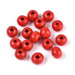 Красный Круглые бусины из натурального дерева схима, окрашенные распылением, красные, 6~6.5x4.5~5 мм, отверстие : 1.6~1.8 мм