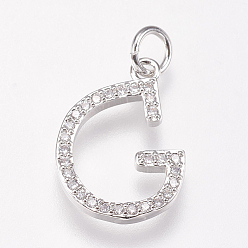 Letter G Brass Micro Pave Cubic Zirconia Letter Pendants, Letter.G, 12x16x2mm, Hole: 3mm