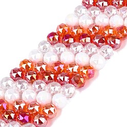 Коралловый Нити из гальванически покрытых искусственным нефритом и непрозрачных и прозрачных стеклянных бусин, бусины разных стилей, круглые, с покрытием AB цвета, граненые, коралл, 7.5~8x7 мм, отверстие : 1~1.5 мм, около 48~50 шт / нитка, 13.19~14.17 (33.5~36 см)
