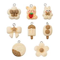 PapayaWhip 8Pcs 8 Style Opaque Resin Pendants, with Platinum Plated Iron Loop, Mixed Shapes, PapayaWhip, 20~27.5x12~21x5~7mm, hole: 2~2.5mm, 1pc/style