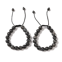 Larvikite Браслеты из круглых бусин из натурального ларвикита 10мм, плетеные из бусин, регулируемые браслеты из нейлонового шнура для женщин и мужчин, внутренний диаметр: 1-3/4~2-7/8 дюйм (4.6~7.4 см)