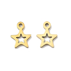 Настоящее золото 18K 201 прелести нержавеющей стали, звезда очарование, реальный 18 k позолоченный, 7.5x6x1 мм, отверстие : 1 мм