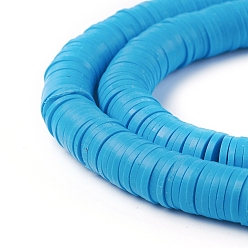 Dodger Blue Flat Round Eco-Friendly Handmade Polymer Clay Beads, Disc Heishi Beads for Hawaiian Earring Bracelet Necklace Jewelry Making, Dodger Blue, 8x0.5~1mm, Hole: 2mm, about 380~400pcs/strand, 17.7 inch