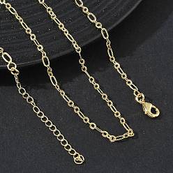 Golden 2.7MM Brass Textured Figaro Chain Necklaces for Women, Long-Lasting Plated, Golden, 16.14 inch(41cm)