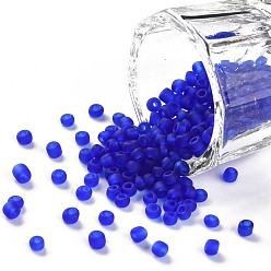 Blue Glass Seed Beads, Frosted Colors, Round, Blue, 3mm