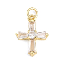 Прозрачный Латунные микро проложить кубического циркония подвески, крест прелести, без кадмия и без свинца, реальный 18 k позолоченный, прозрачные, 16.5x13x4 мм, отверстие : 3.5 мм
