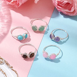 Серебро 5шт. Кольца со знаком бесконечности из натурального тигрового глаза, окрашенного желтого нефрита, аметиста, зеленого авантюрина и синтетической бирюзы для женщин, кольца из медной проволоки, серебряные, 8.5 мм, внутренний диаметр: 19 мм