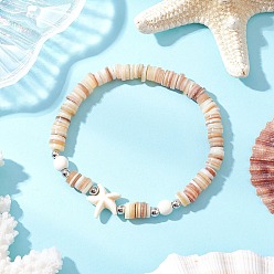 Морская звезда Браслеты из натуральной пресноводной ракушки с синтетическими бирюзовыми бусинами для мужчин и женщин, морская звезда, внутренний диаметр: 2 дюйм (5 см), звезды: 13x14x5 мм