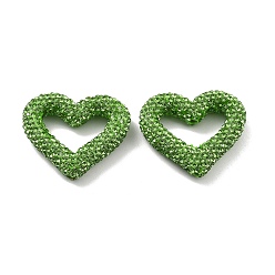 Перидот Бусины из полимерной глины в форме сердца со стразами, Фокальные бусины для самодельного брелока для телефона, принадлежности для изготовления ручек и ювелирных изделий, перидот, 27.5x33.5x8 мм, отверстие : 2 мм