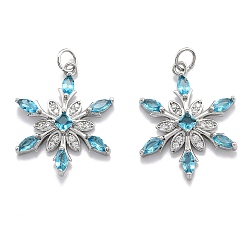 Платинированный Латуни циркония кубической подвески, долговечный, снежинка, 925 серебро покрытием, 24.5x19x4 мм, отверстие : 3.6 мм