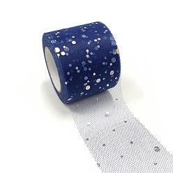 Midnight Blue Glitter Sequin Deco Mesh Ribbons, Tulle Fabric, Tulle Roll Spool Fabric For Skirt Making, Midnight Blue, 2 inch(5cm), about 25yards/roll(22.86m/roll)