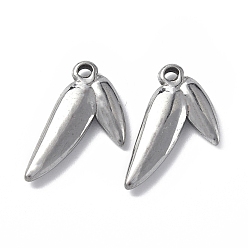 Stainless Steel Color Non-Tarnish 304 Stainless Steel Pendants, Leaf Charm, Stainless Steel Color, 18.5x10.5x2.8mm, Hole: 1.2mm