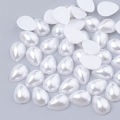 White ABS Plastic Imitation Pearl Cabochons, Teardrop, White, 8x5x2.5mm
