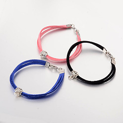 (52) Непрозрачная лаванда Изготовление браслетов из искусственной замши, с тибетскими выводов стиль сплава и латуни омаров застежками, разноцветные, 185 мм