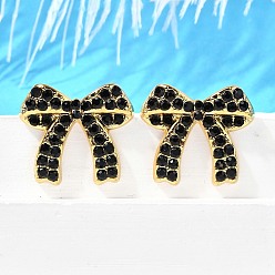 Настоящее золото 18K 304 из нержавеющей стали серьги, со стразами, ионное покрытие (ip), бантом, реальный 18 k позолоченный, 22.5x25.5 мм