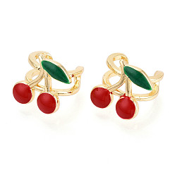 Настоящее золото 18K Серьги-манжеты с эмалью из латуни, вишня, реальный 18 k позолоченный, 13x13 мм