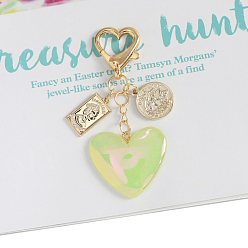 Светло-зеленый Акриловые подвесные украшения, с металлическими застежками, сердце, светло-зеленый, сердце: 3.8x3.5 см