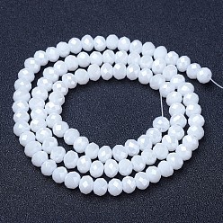 White Electroplate Glass Beads Strands, Opaque Solid Color, AB Color Plated, Faceted, Rondelle, White, 2.5x2mm, Hole: 0.4mm, about 150~170pcs/strand, 11 inch(27.5cm)
