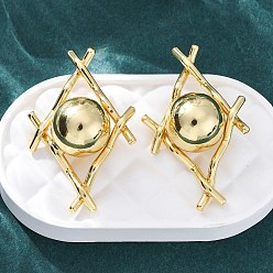 Настоящее золото 18K Ромб с круглыми латунными серьгами-гвоздиками, без свинца и без кадмия, долговечный, стойки покрытие, реальный 18 k позолоченный, 38.5x27 мм