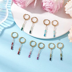 (52) Непрозрачная лаванда Серьги из 304 нержавеющей стали, с природными смешанных каменных бус, золотые, разноцветные, 38x3.5 мм