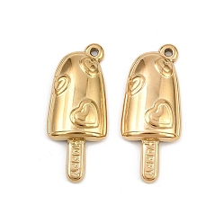 Настоящее золото 18K 304 подвески из нержавеющей стали, мороженое прелести, ионное покрытие (ip), реальный 18 k позолоченный, 28x12x4 мм, отверстие : 1.2 мм