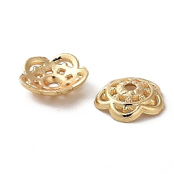 Real 18K Gold Plated Rack Plating Zinc Alloy Bead Cap, Long-Lasting Plated, 5-Petal, Flower, Real 18K Gold Plated, 10.5x2.7mm, Hole: 1.6mm