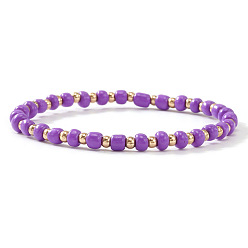 Фиолетовый Эластичный браслет из пластика и латуни с бусинами для женщин, рондель, золотые, фиолетовые, 6.89 дюйм (17.5 см)