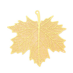 Настоящее золото 18K Латунные филигранные большие подвески, кленового листа, гравированные металлические украшения, без кадмия, без никеля и без свинца, реальный 18 k позолоченный, 66.5x67.5x0.3 мм, отверстие : 2.3 мм