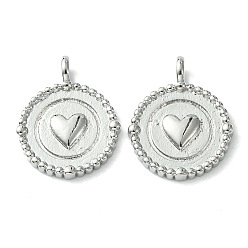 Платина Стойки обшивки латунные подвески, долговечный, без свинца и без кадмия, плоский круглый с подвеской в виде сердца, платина, 18x14.5x2 мм, отверстие : 2.5x2 мм