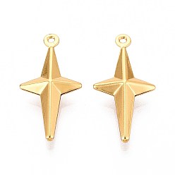 Настоящее золото 18K 304 подвески из нержавеющей стали, звезды прелести, ионное покрытие (ip), реальный 18 k позолоченный, 24.5x12x4 мм, отверстие : 1 мм