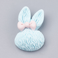 Светло-голубой Кроличьи смолы кабошоны, кролик голову с бантом, светло-голубой, 25x16.5x7.5 мм