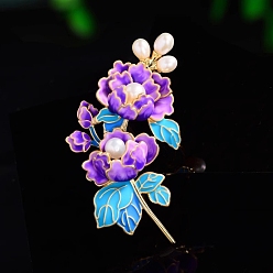Темная Орхидея Эмалевые булавки пион, броши из сплава для одежды рюкзака, с имитацией жемчужина бисера, темные орхидеи, 57x32 мм