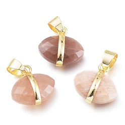 Солнечный Камень Природные прелести солнечного камня, с легкой позолоченной латунной фурнитурой, лошадиный глаз , граненые, 14.5x14~15x6.5 мм, отверстие : 6x4.2 мм